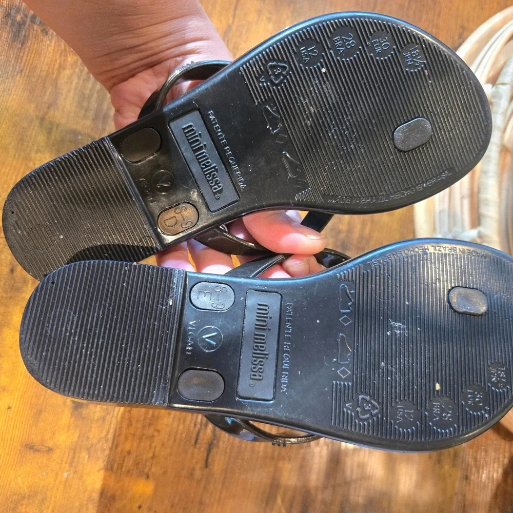 Mini Melissa Kids Black‎ Jelly Butterfly Flip Flop Sandals Size 12 PVC Shoes